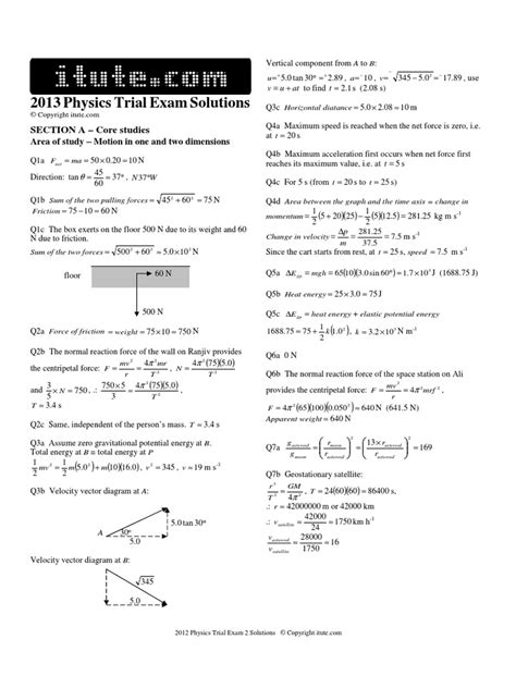 2013 physics trial exam solutions