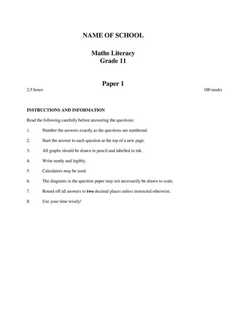 Full Download 2013 Quetion Paper Term1 Maths Literacy Grade 11 