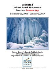 2014 Algebra 1 Winter Break Packet Answer Key 8th grade math winter packet answers december