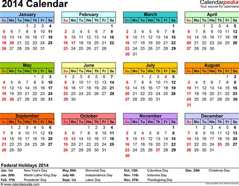 2014 CalendarExcel Calendars Excel Calendars