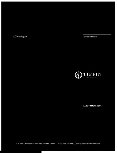 2014 Tiffin Allegro Owner Manual and Service Manual Technical …