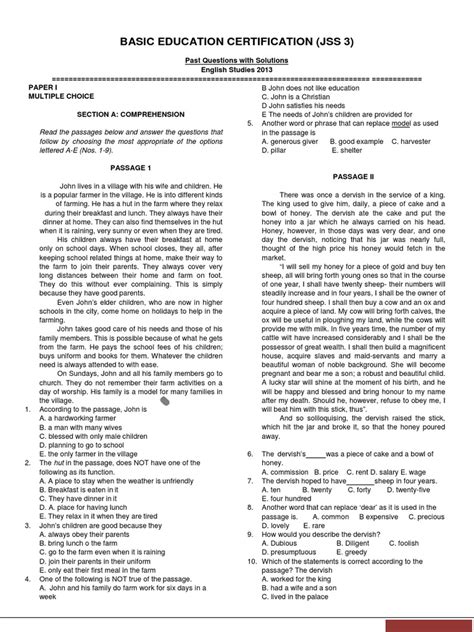 2014 Junior Waec Question Papers