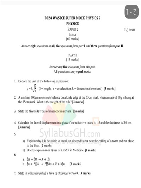 2014 Wassce Physics Practical Question Paper