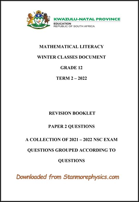 Download 2014 Grade 12Mathematical Literacy Examplar Question Papers From South African District Offices 