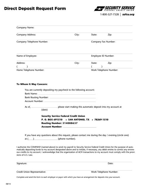 20142021 Security Service Direct Deposit Request Form Fill Online