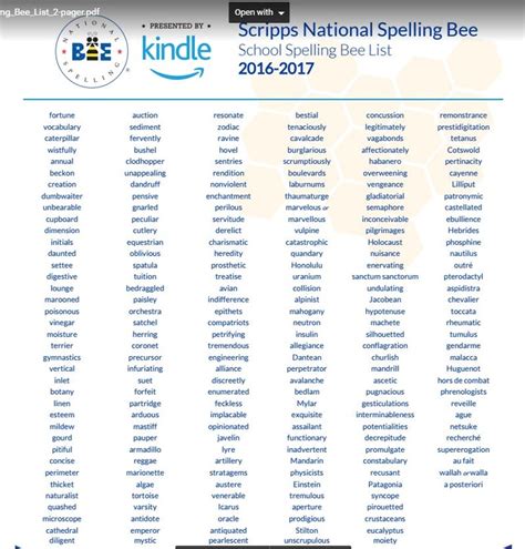 Read Online 2015 Spelling Bee Word Lists 