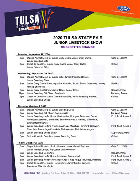 Full Download 2016 Tulsa State Fair Livestock Show Schedule 