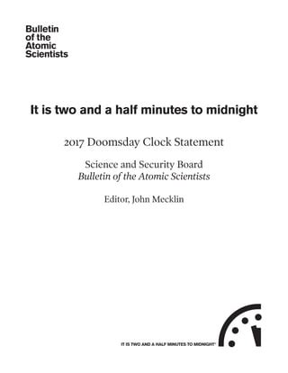 2017 Doomsday Clock Statement Bulletin Of The Atomic