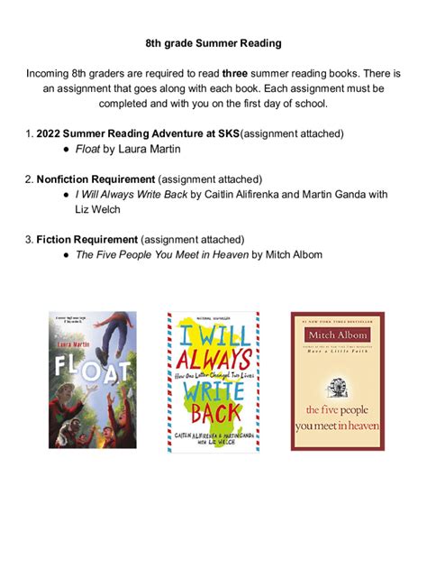 Full Download 2017 Summer Reading Requirements Or Incoming 8Th Rade La 