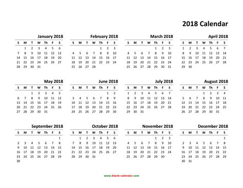 2018 Yearly Calendar Template With Week Numbers