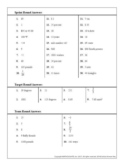 2018 Chapter Competition Answer Key