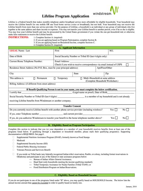 20182021 Form Windstream Lifeline Program Application Fill Online