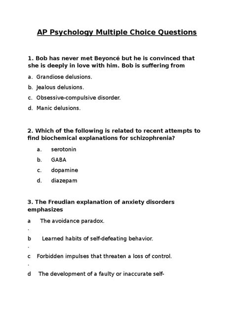 2019 ap psych mcq answers. Free-Response Questions. Download free-response questions from past exams along with scoring guidelines, sample responses from exam takers, and scoring distributions. If you are using assistive technology and need help accessing these PDFs in another format, contact Services for Students with Disabilities at 212-713-8333 or by email at ssd@info ... 