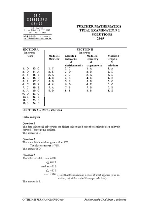 2019 Further Maths Exam 1 Solutions