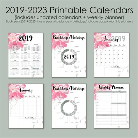 20192023 Monthly Printable CalendarsFloral Edition Instant Etsy