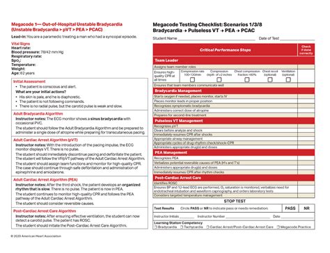 2020 ACLS Megacode Testing Scenarios Megacode Testing Checklist