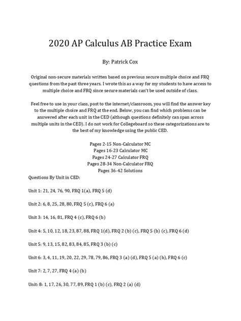 2020 Ap Calculus Ab Practice Exam