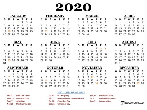 2020 schedule calendar