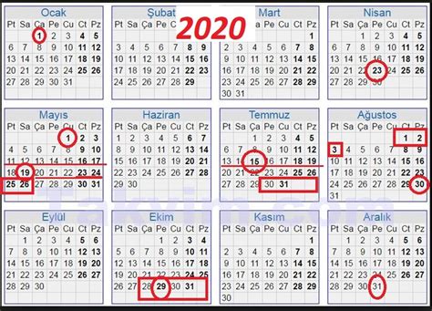 2020 yılı resmi ve dini tatiller