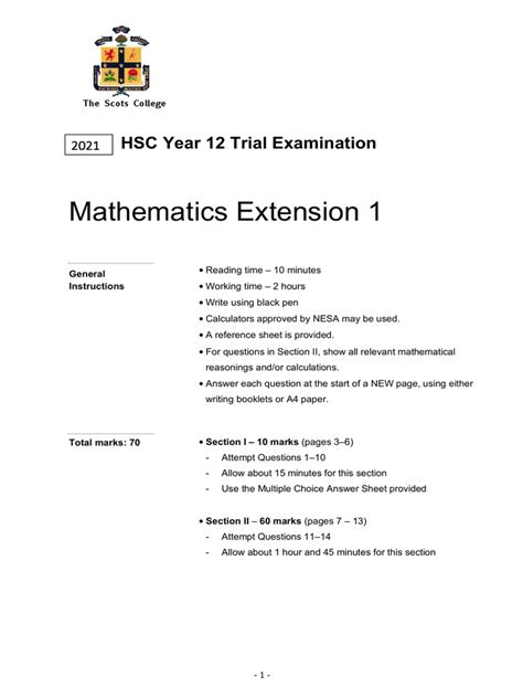 2021 Math Ext 1 Hsc