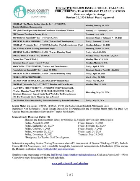 20212022 Polk County School Calendar Public, Private + Charter Schools