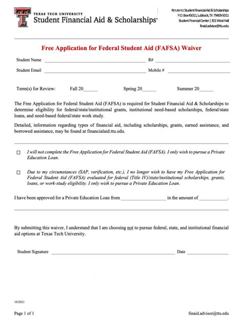 20212023 Form Texas Tech University Free Application for Federal