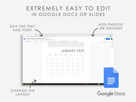 2022 Calendar Google Docs Customize and Print