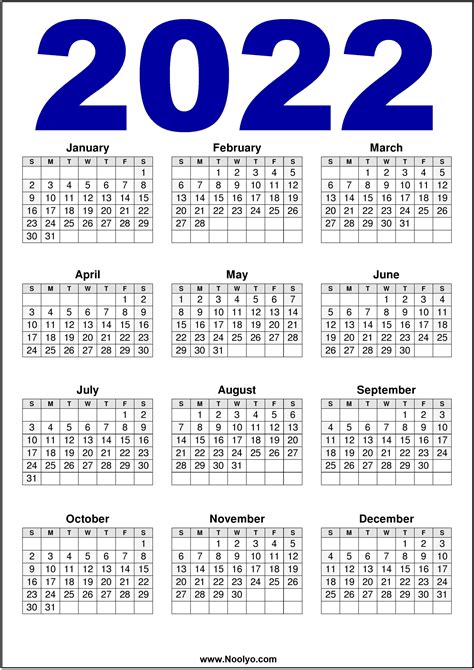 2022 Large Print Calendar