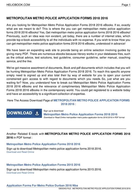 2022 Metropolitan Police Application Form Fillable, Printable PDF