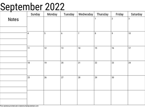 2022 September Calendars Handy Calendars