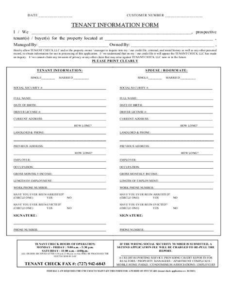 2022 Tenants Information Form Fillable Printable Pdf And Forms Handypdf