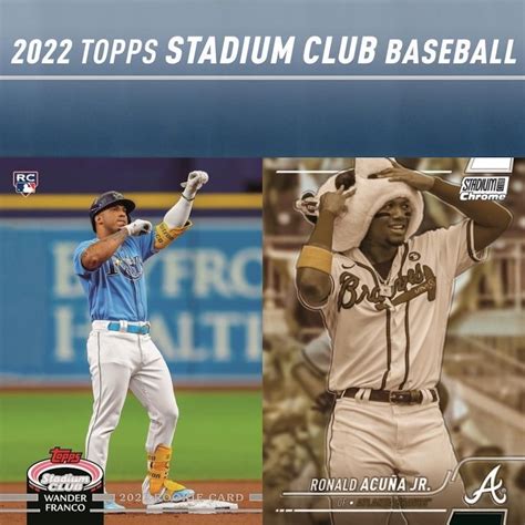 Prices for 2022 Stadium Club Baseball Cards. 2022 Stadium Club card list & price guide. Ungraded & graded values for all 2022-23 Topps Stadium Club Baseball Cards. Click on any card to see more graded card prices, historic prices, and past sales. Prices are updated daily based upon 2022 Stadium Club listings that sold on eBay and our marketplace..