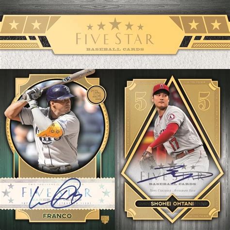 2022 topps five star baseball checklist. Dual Legends Relics (#/10) come with pieces from a pair of retired players. Other high-end rarities in 2014 Topps Five Star Baseball include Letters (1/1), Bat Knobs (1/1), Bat Plates (1/1) and Cut Signatures (1/1). Product Configuration: 1 pack per box, 6 cards per pack. Price Point: Ultra High-End Baseball Card. 