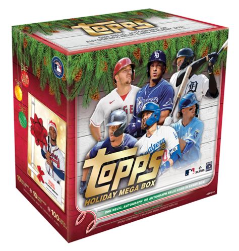  2022 Topps Holiday Mega Box returns full of festive cheer. Fans will find the top 200 cards from 2022 Topps Baseball Series 1, Series 2, and Update Series on a unique seasonally themed design. Keep your eyes peeled for special variation short-printed base cards featuring special holiday themed additions to images and limited metallic parallels. 