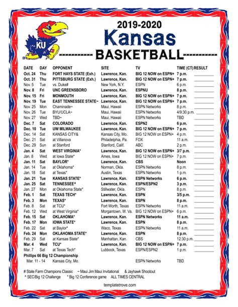 2022-23 ku basketball schedule. 2022-23 Men's Basketball Schedule print download pdf Nov 3 7:00 pm CT Home Pittsburg State (EXH) Lawrence, Kan. W 94-63 recap Box Score Postgame Notes … 