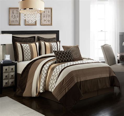 Beige Black White Pintuck Striped 7pc Comforter Set Twin Full Queen Cal King  Bed