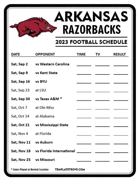 2023 Arkansas Razorback Football Schedule