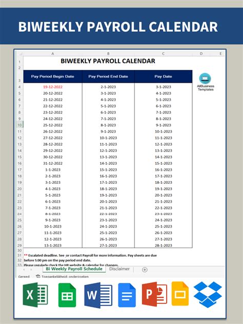 2023 Biweekly Payroll Calendar Template
