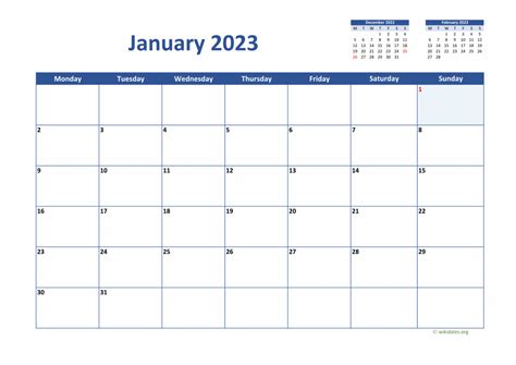 2023 Blank Calendar Printable