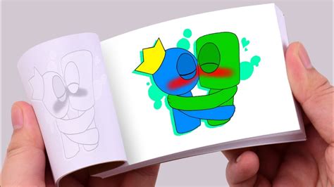 Kiss of Blue and Green Rainbow Friends (Blue x Green) Flip Book