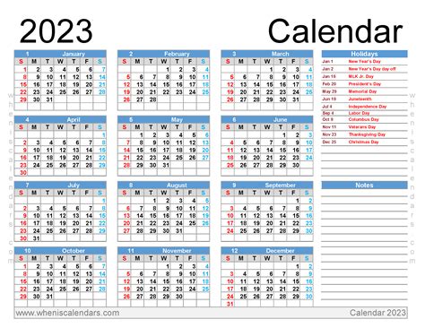 2023 Calendar Excel With Holidays