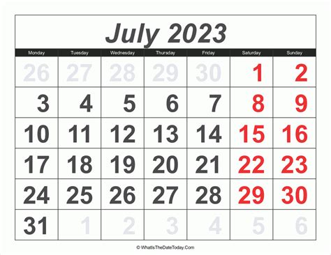 2023 Calendar July with Large Numbers