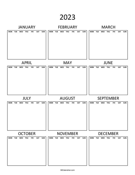 2023 Calendar Word Template Printable Coloring Pages