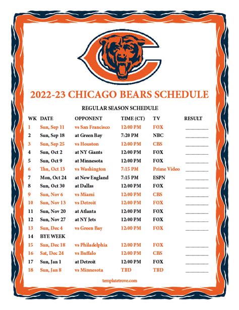 2023 Chicago Bears Schedule