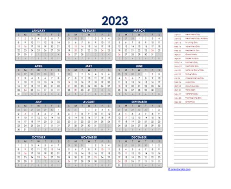 2023 Excel Calendar Template