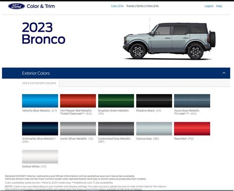 2023 Ford Bronco Exterior Colors