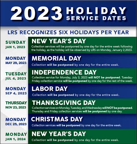 2023 Holiday Service Changes