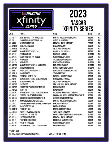 2023 Xfinity Schedule