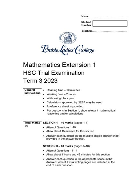 2023 Ext 1 Maths Hsc