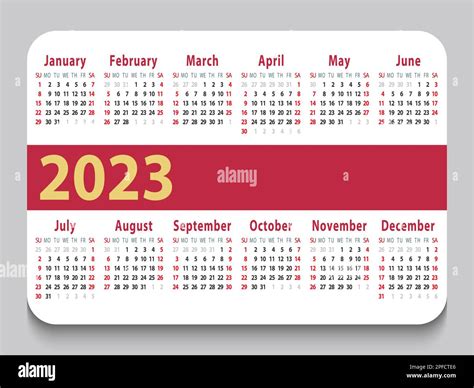 2023 pocket calendar template grid PreDesigned Vector Graphics